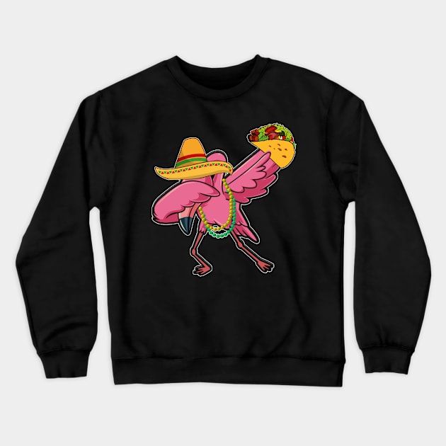 Funny Flamingo Dabbing Taco Cinco De Mayo Crewneck Sweatshirt by danielsho90